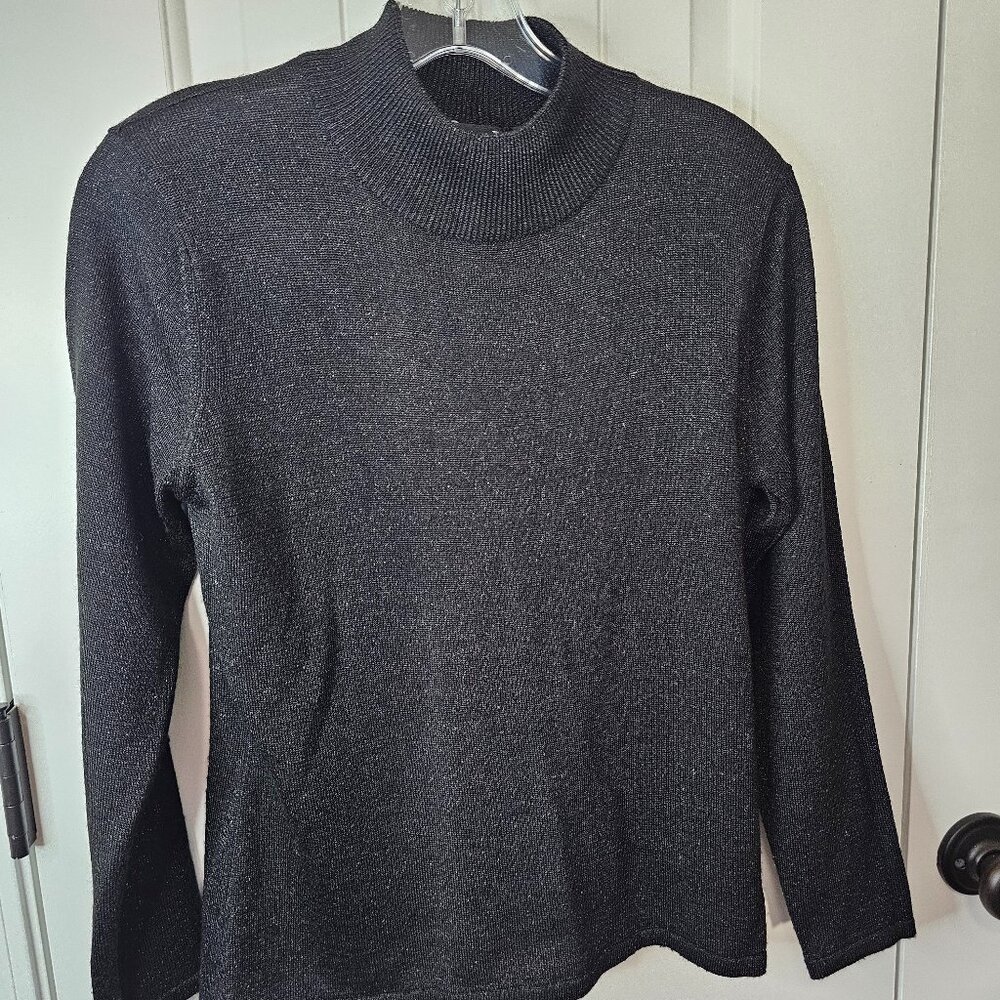 Jeanne Pierre Metallic Black Mock Turtleneck